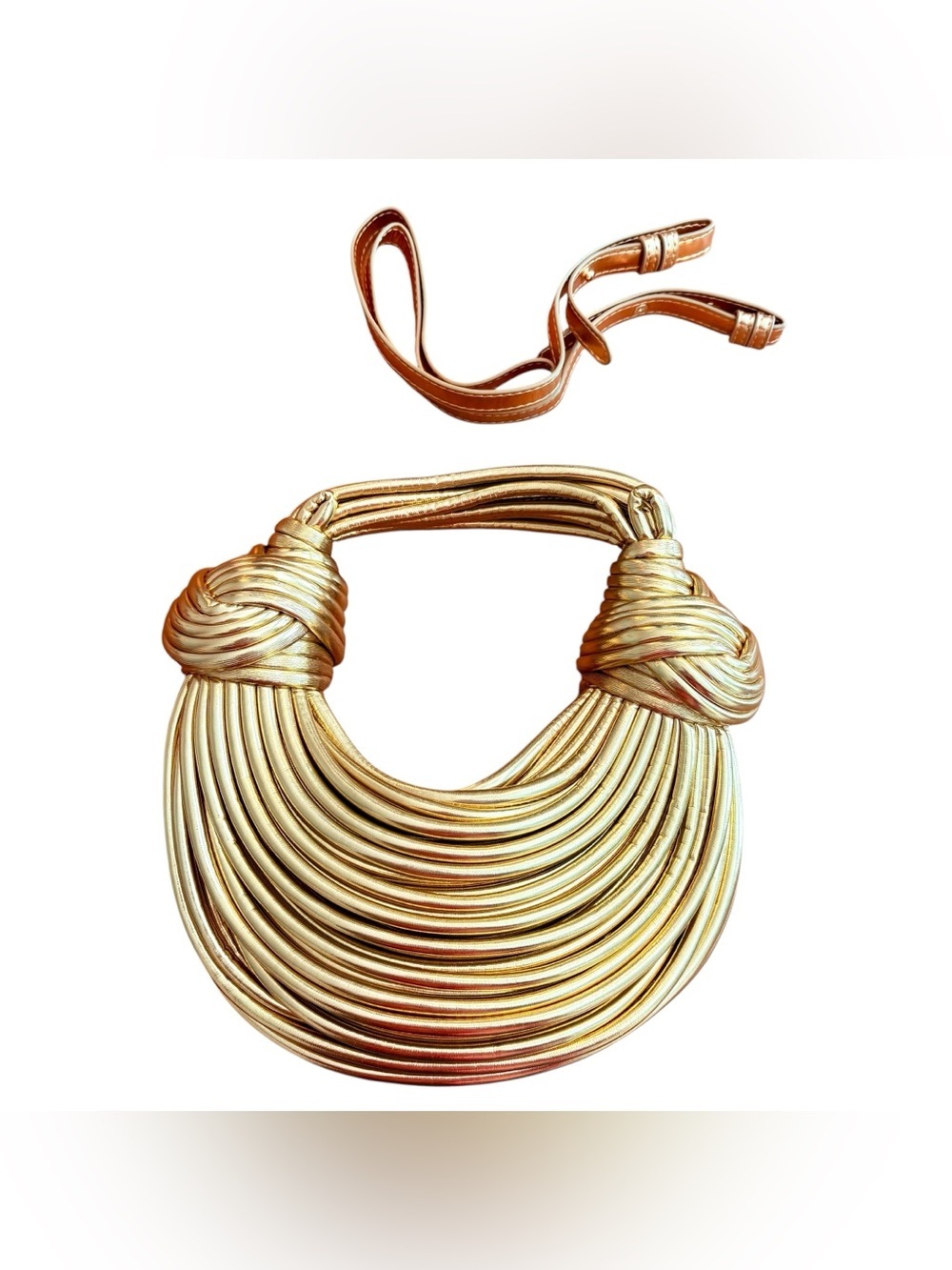 Gold Designer Contemporary
Handbag Shoulder W/Long Strap
Artsy Party Evening